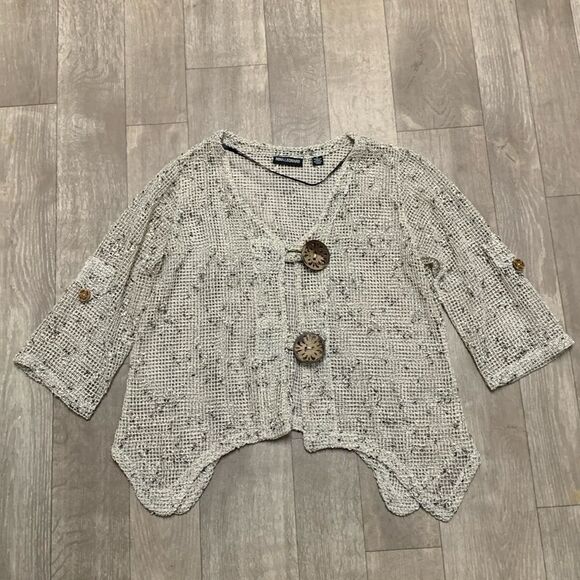 Nina Leonard Sweaters - Womens Nina Leonard Fishnet Crochet‎ Mesh Beach Hippie Cardigan Open Sweater